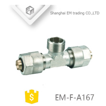 EM-F-A167 Nickel plated male thread brass tee pipe fitting with two compression